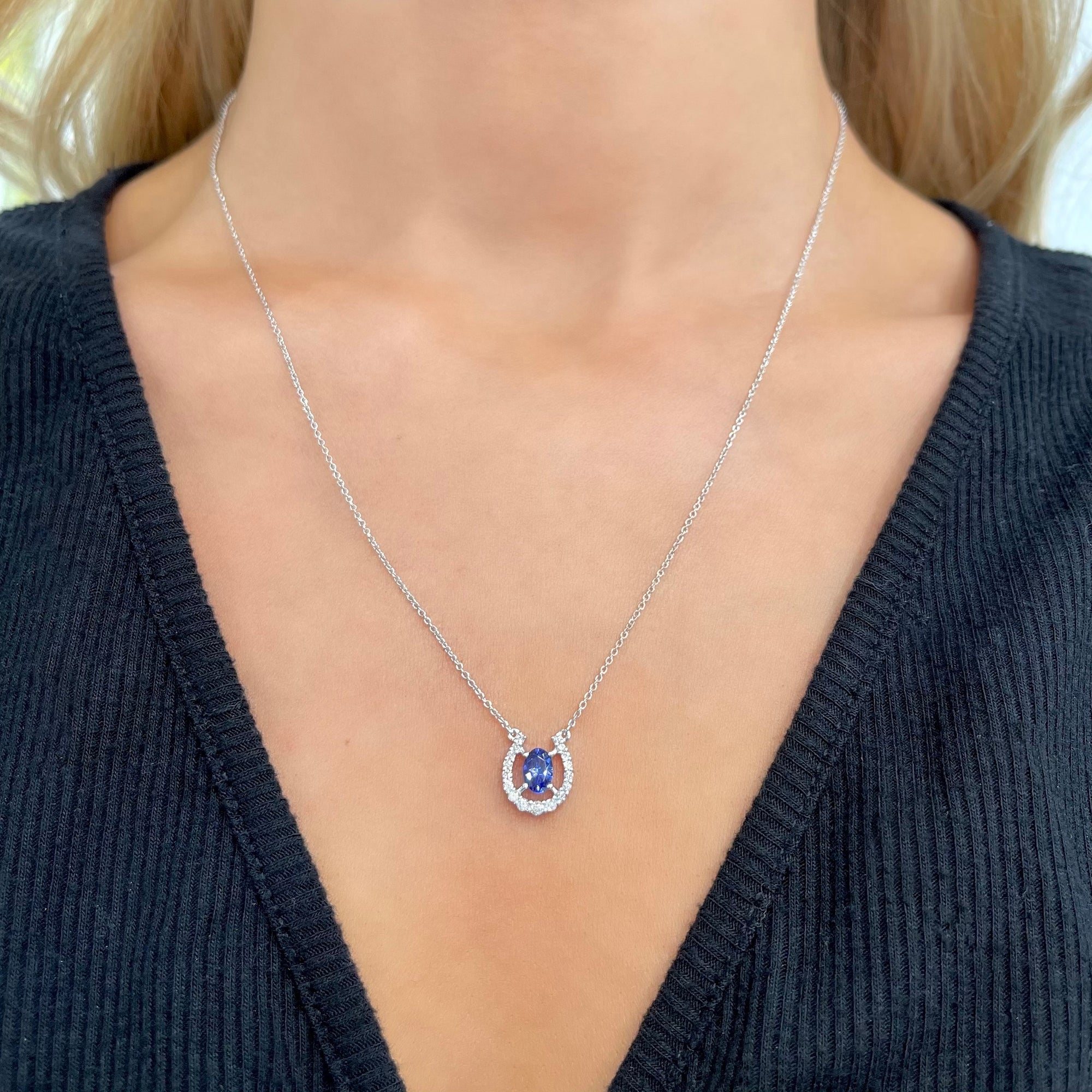 Tanzanite and Diamond Horseshoe Necklace in 14k White Gold