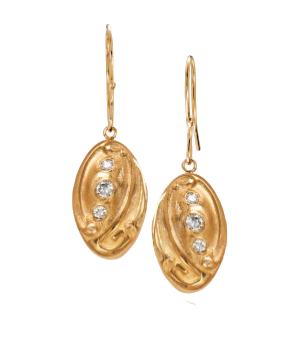 Art Nouveau Inspired 14k Yellow Gold Diamond Drop Earrings by Just Jules - Talisman Collection Fine Jewelers