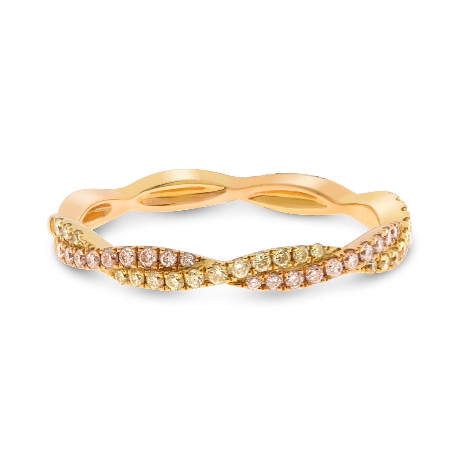 Pink and Yellow Diamond Twisted Stack Band - Talisman Collection Fine Jewelers