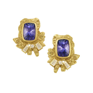 Tanzanite and Diamond Leaf Earrings by Laurie Kaiser