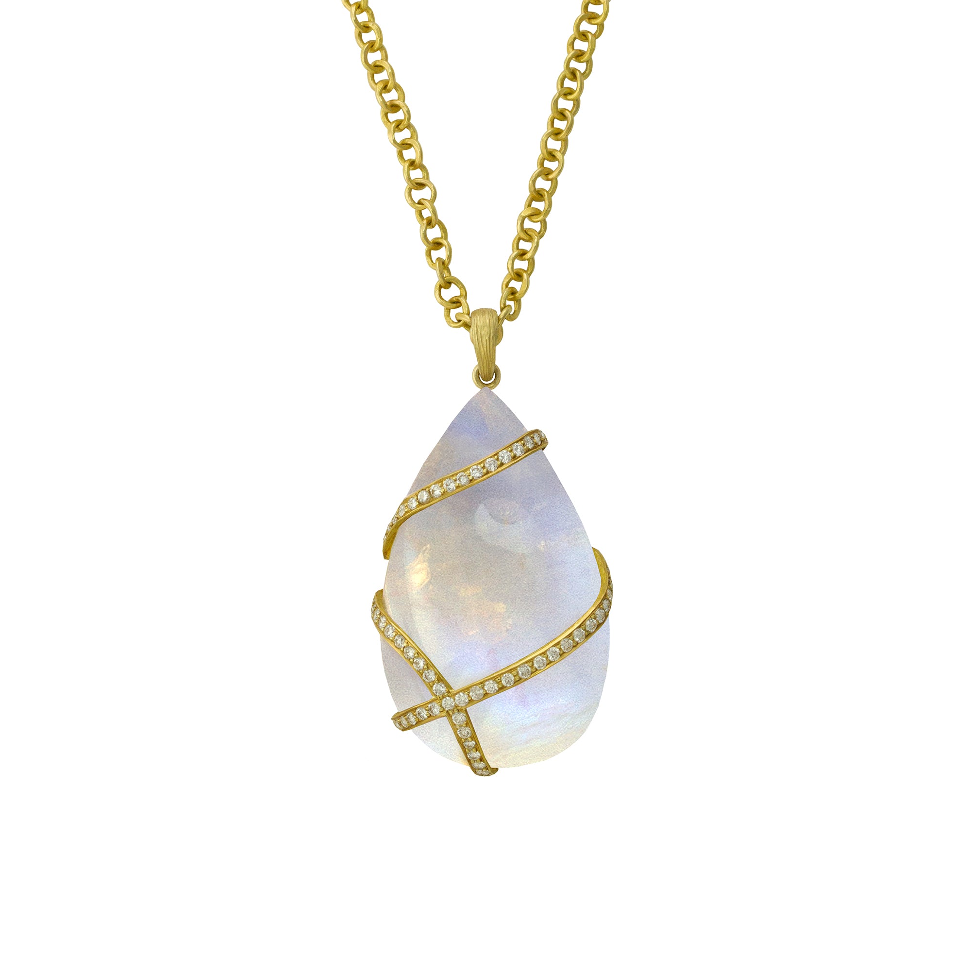 Ribbon Wrapped Moonstone Necklace by Laurie Kaiser - Talisman Collection Fine Jewelers
