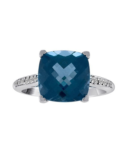 Cushion-Cut London Blue Topaz and Diamond Ring by Lisa Nik