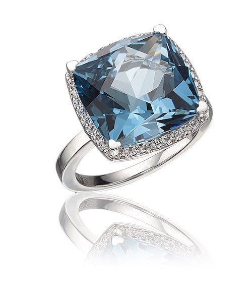 17mm Square-Cut London Blue Topaz and Diamond Ring by Lisa Nik