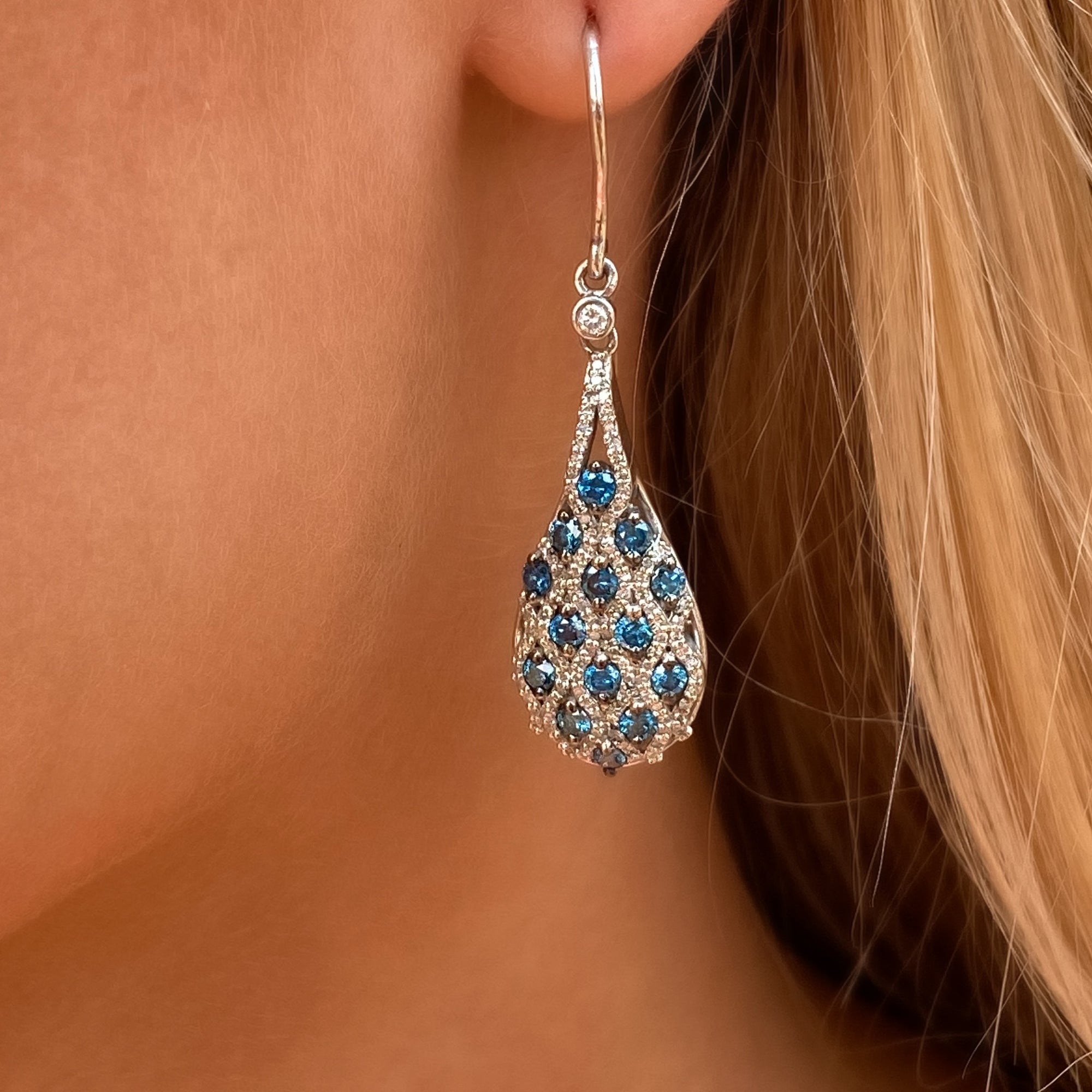 Blue Diamond Teardrop Earrings with White Diamonds - Talisman Collection Fine Jewelers