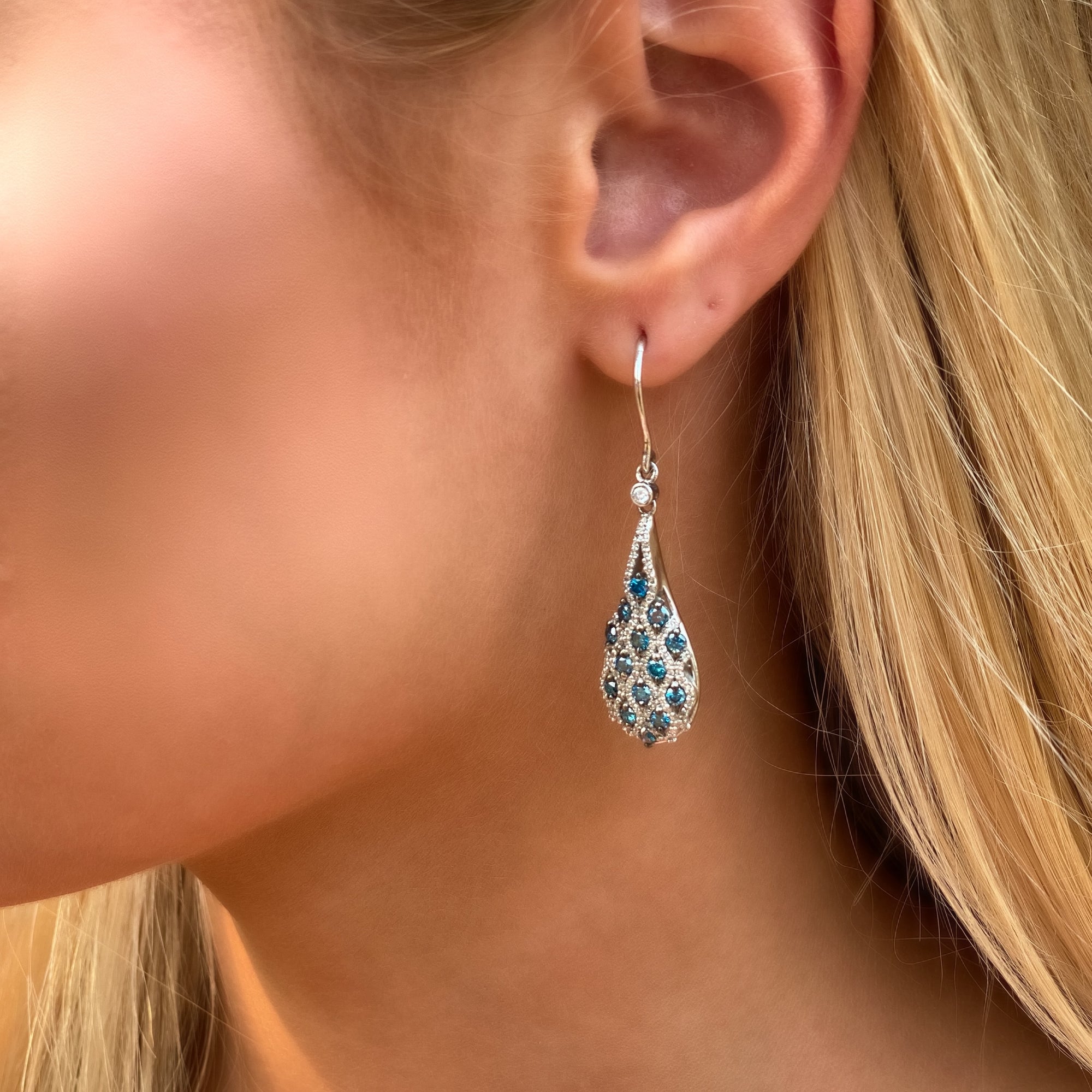 Blue Diamond Teardrop Earrings with White Diamonds - Talisman Collection Fine Jewelers