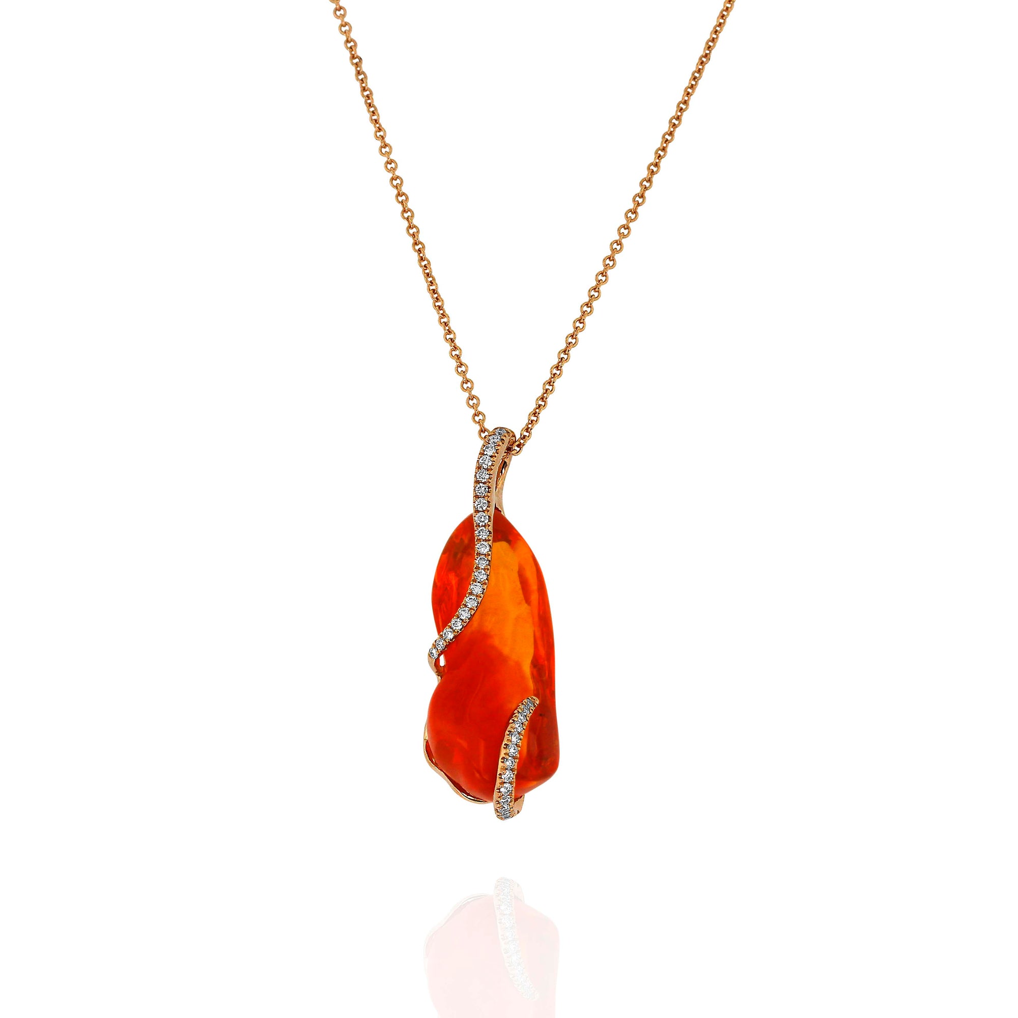 Fire Opal and Diamond Rose Gold Pendant by Yael - Talisman Collection Fine Jewelers