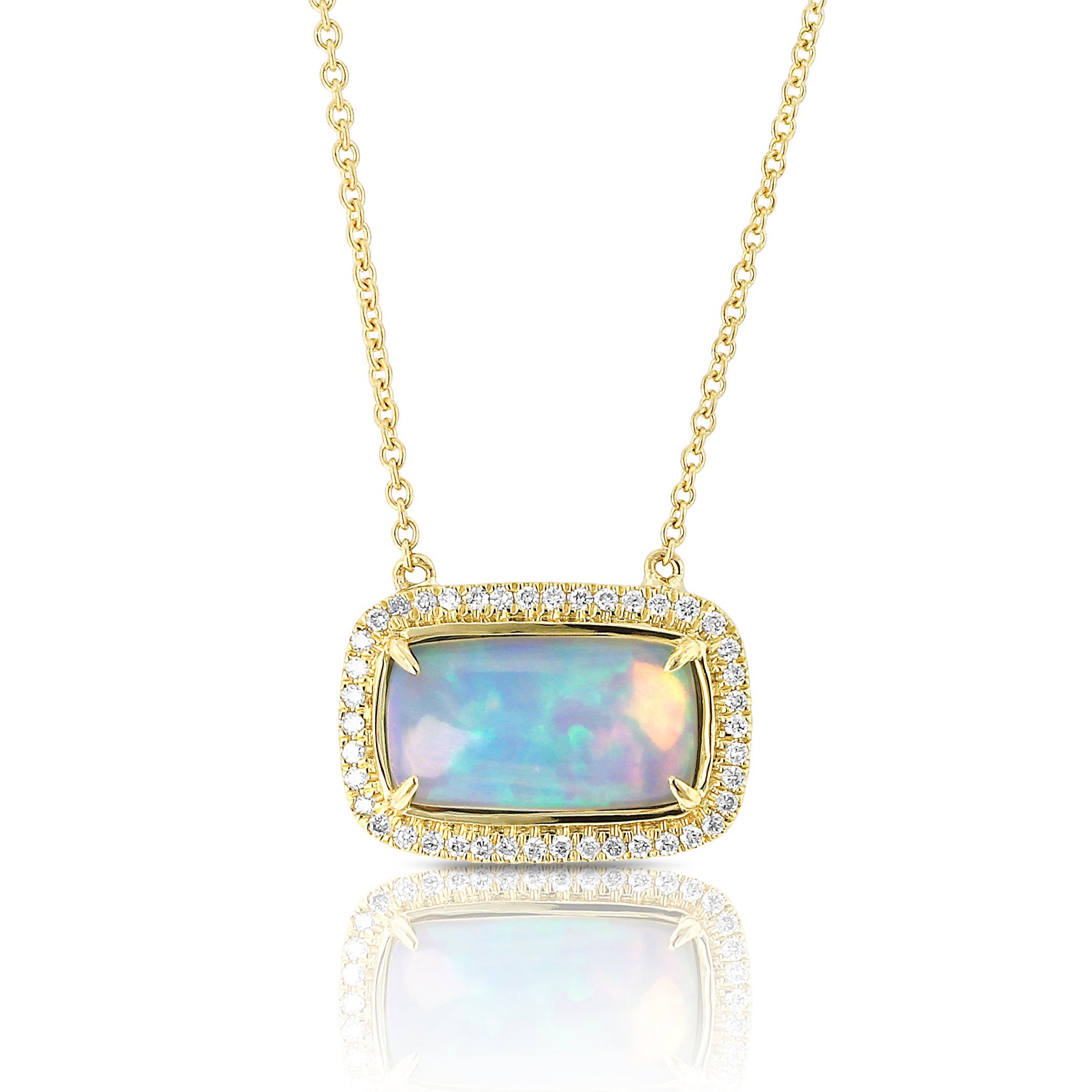 Rectangular White Opal and Diamond Necklace by Yael - Yellow Gold - Talisman Collection Fine Jewelers
