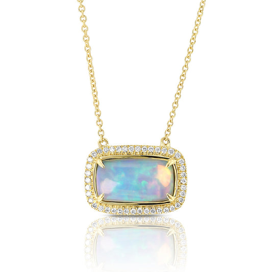 Rectangular White Opal and Diamond Necklace by Yael - Yellow Gold - Talisman Collection Fine Jewelers