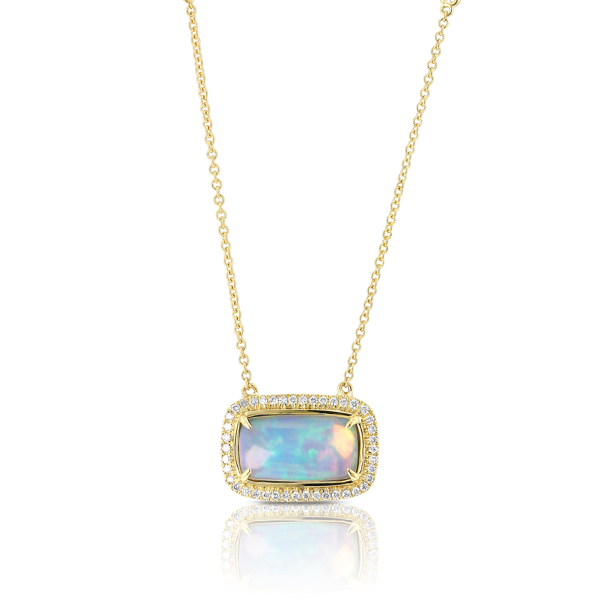 Rectangular White Opal and Diamond Necklace by Yael - Yellow Gold - Talisman Collection Fine Jewelers