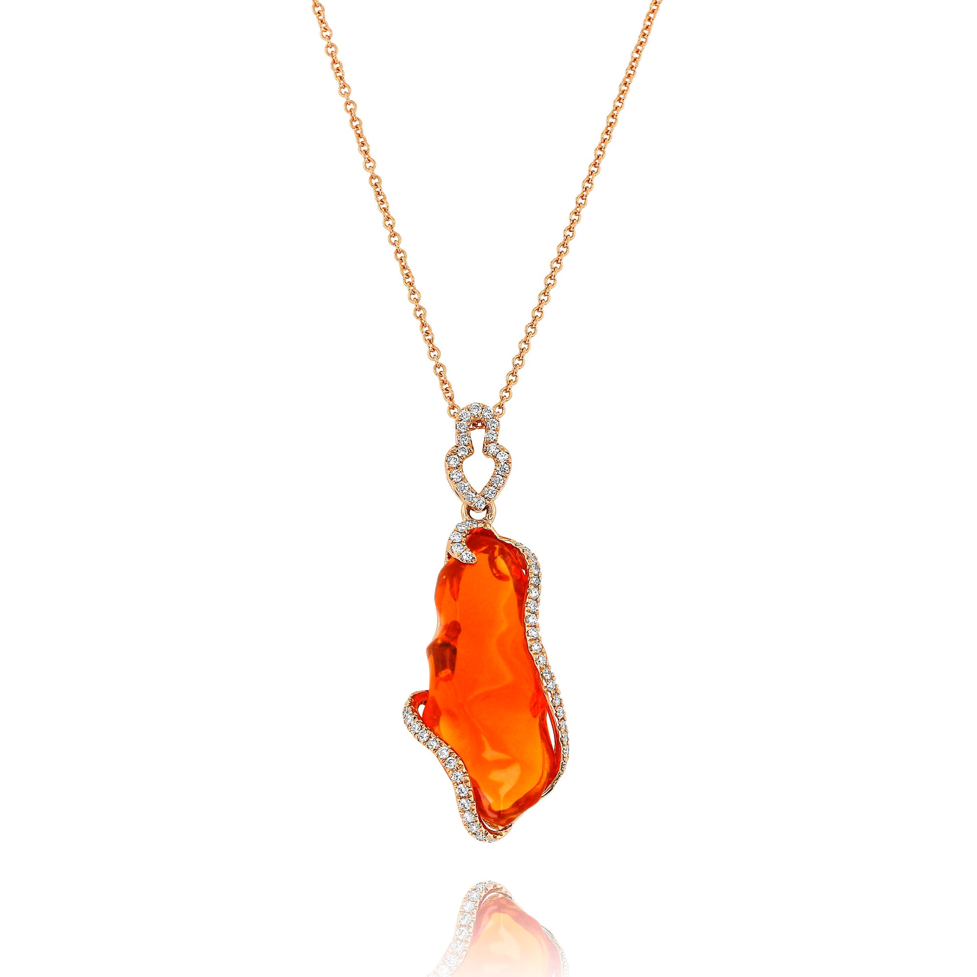 Freeform Fire Opal and Diamond Fauna Rose Gold Pendant by Yael - Talisman Collection Fine Jewelers