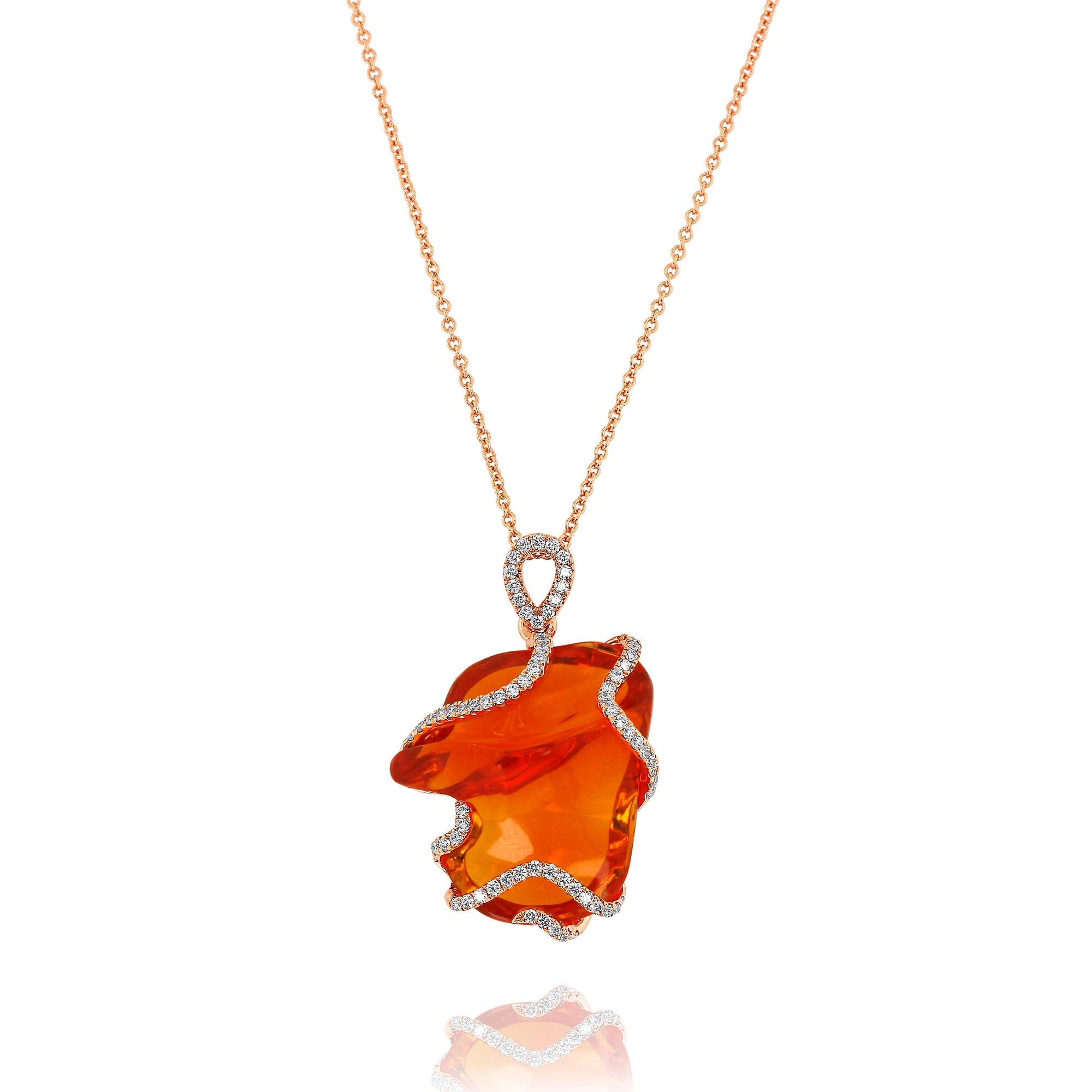 Freeform Fire Opal and Diamond Rose Gold Pendant by Yael - Talisman Collection Fine Jewelers