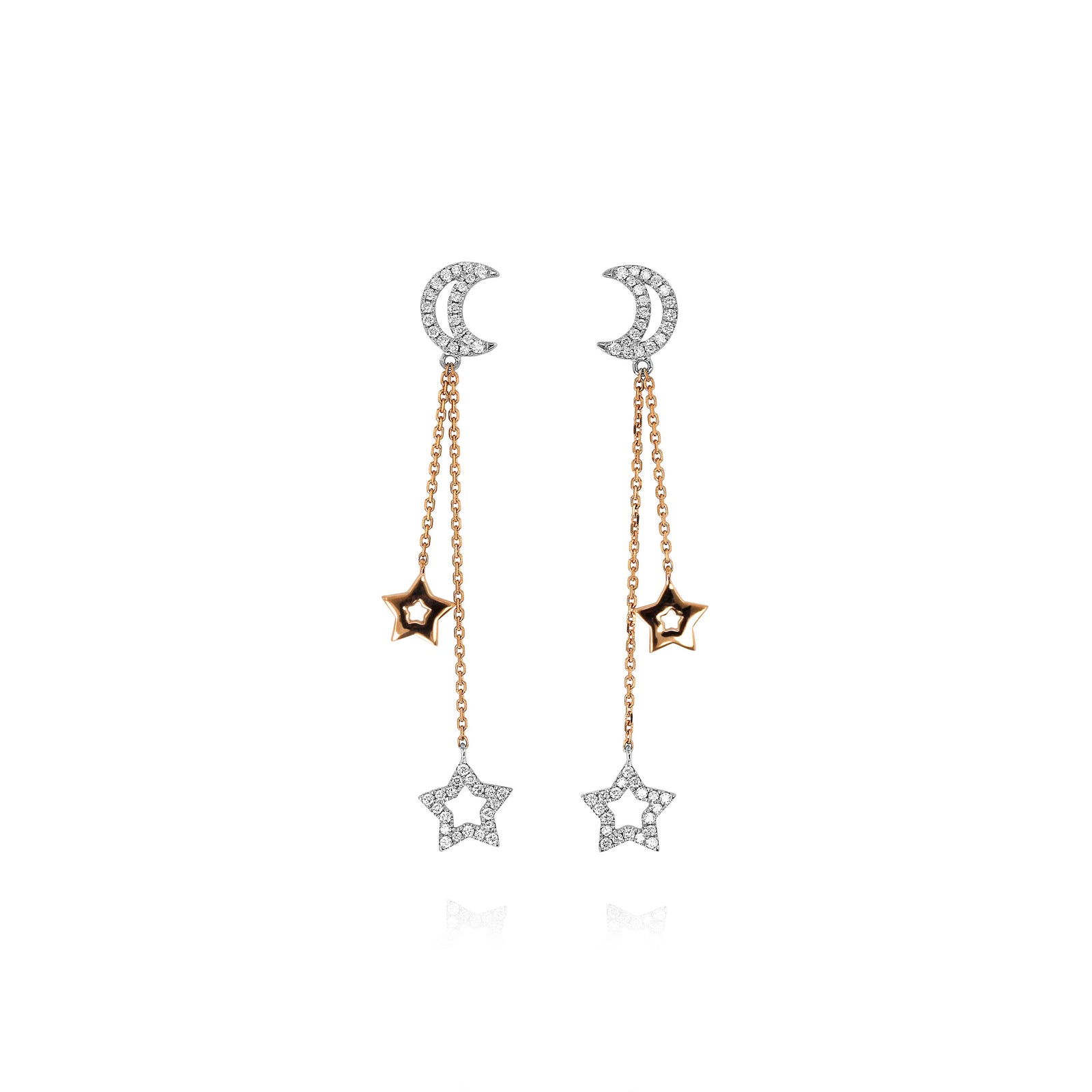 Two-Tone Diamond Moon and Stars Earrings by Yael - Talisman Collection Fine Jewelers