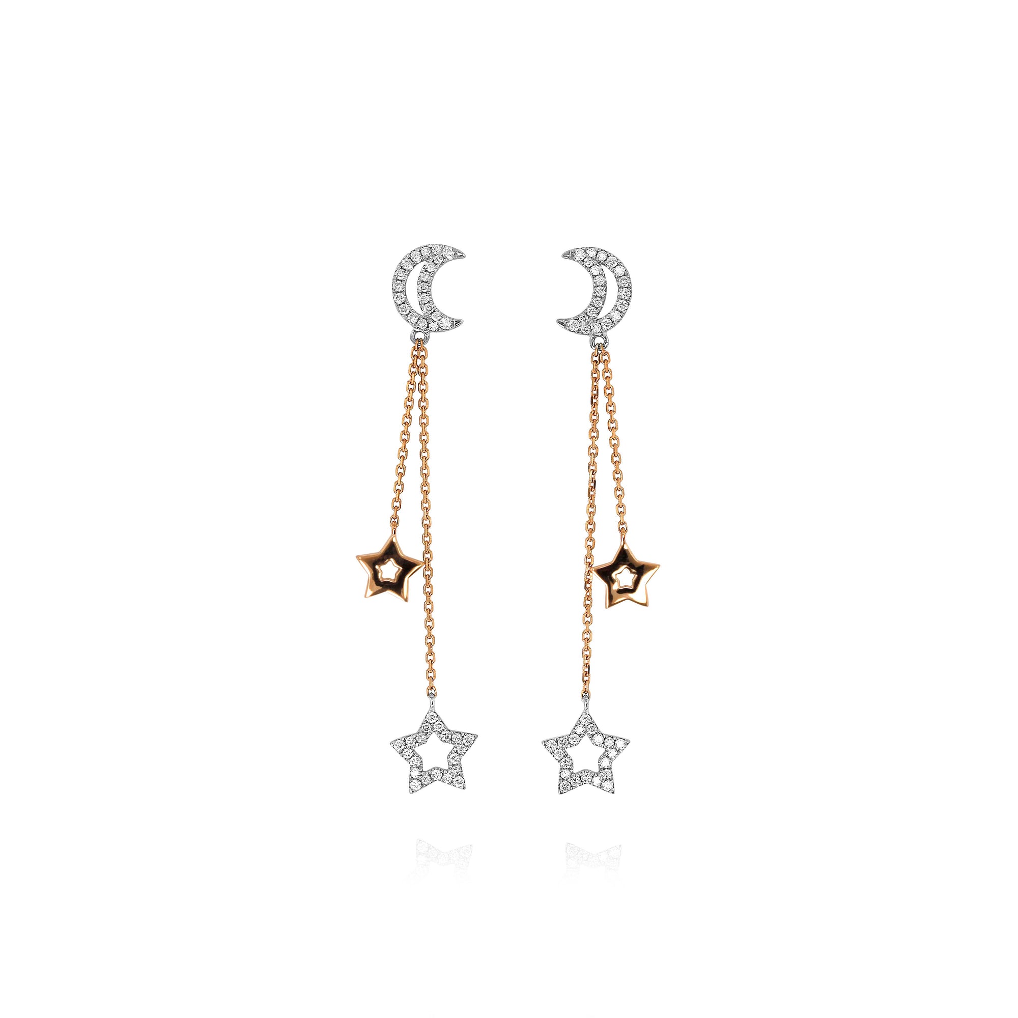 Two-Tone Diamond Moon and Stars Earrings by Yael - Talisman Collection Fine Jewelers