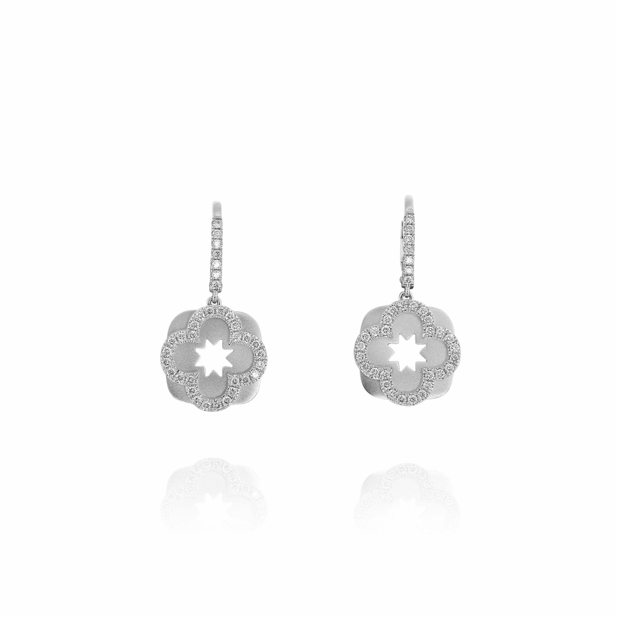 Flora Blossom Drop Earrings, White Gold and Diamonds