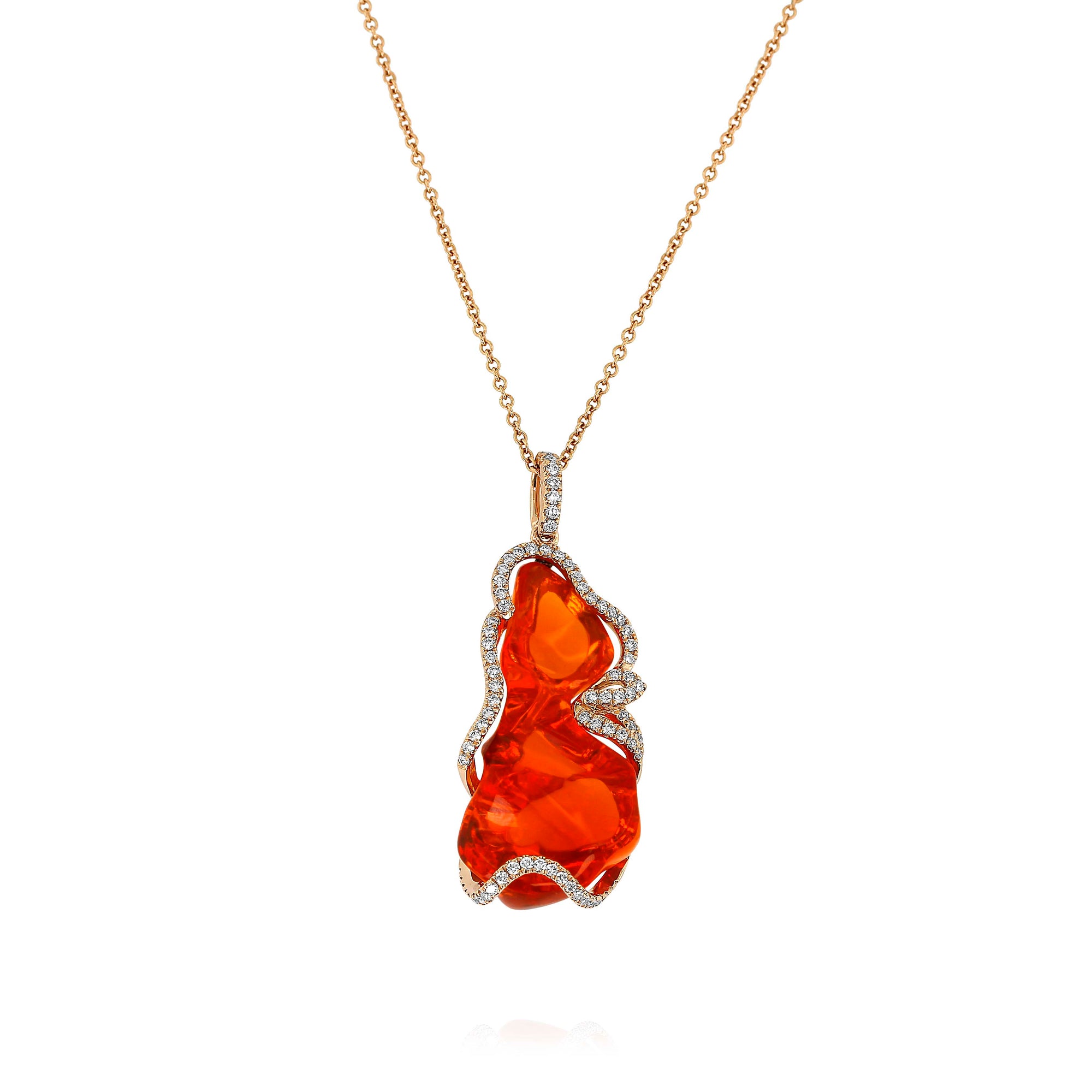 Freeform Fire Opal and Diamond Rose Gold Pendant by Yael - Talisman Collection Fine Jewelers