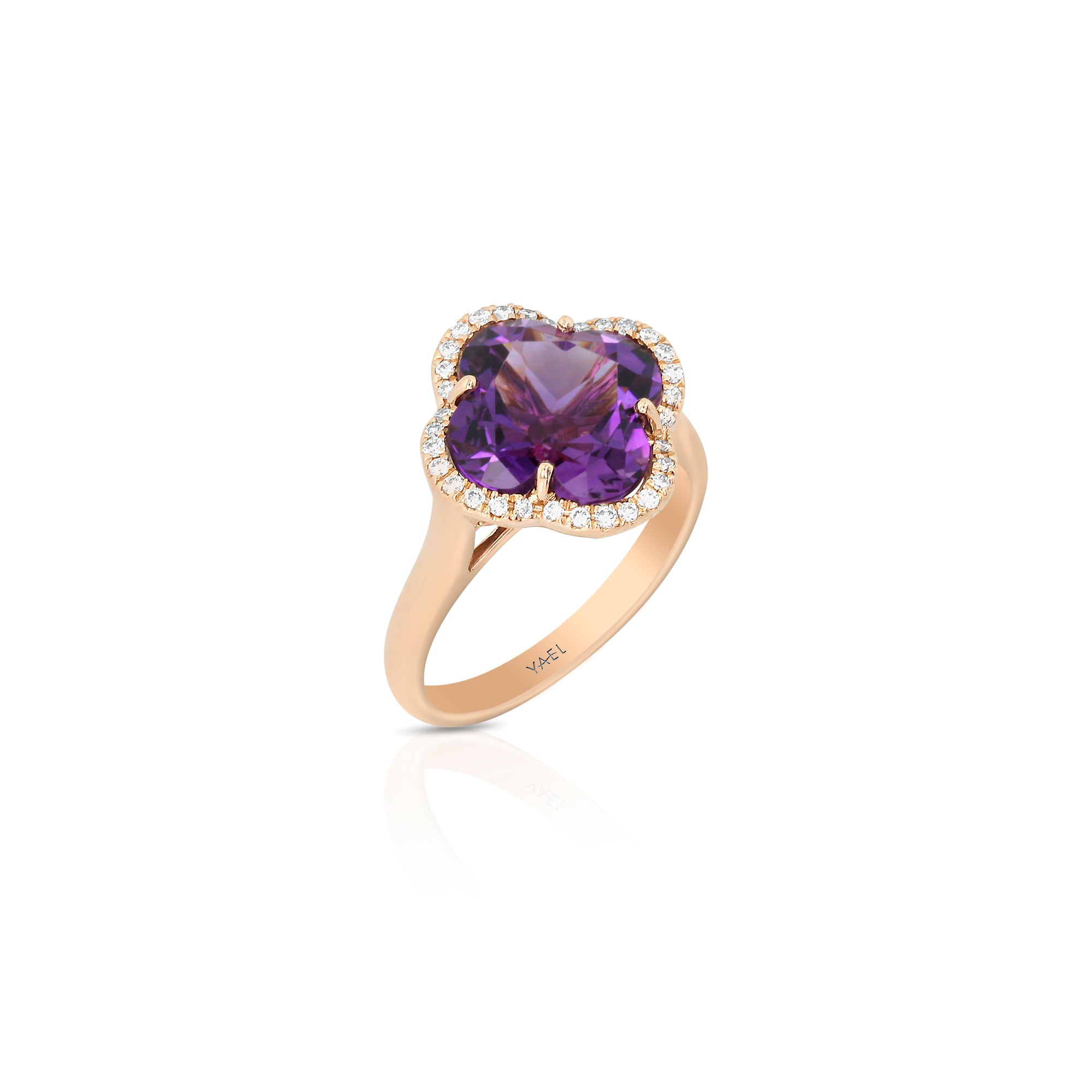 Amethyst Flower and Diamond Ring by Yael - Rose Gold - Talisman Collection Fine Jewelers