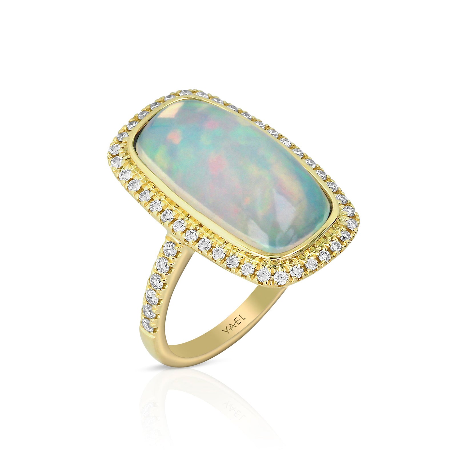 Rectangular Opal and Diamond Ring by Yael - Yellow Gold - Talisman Collection Fine Jewelers