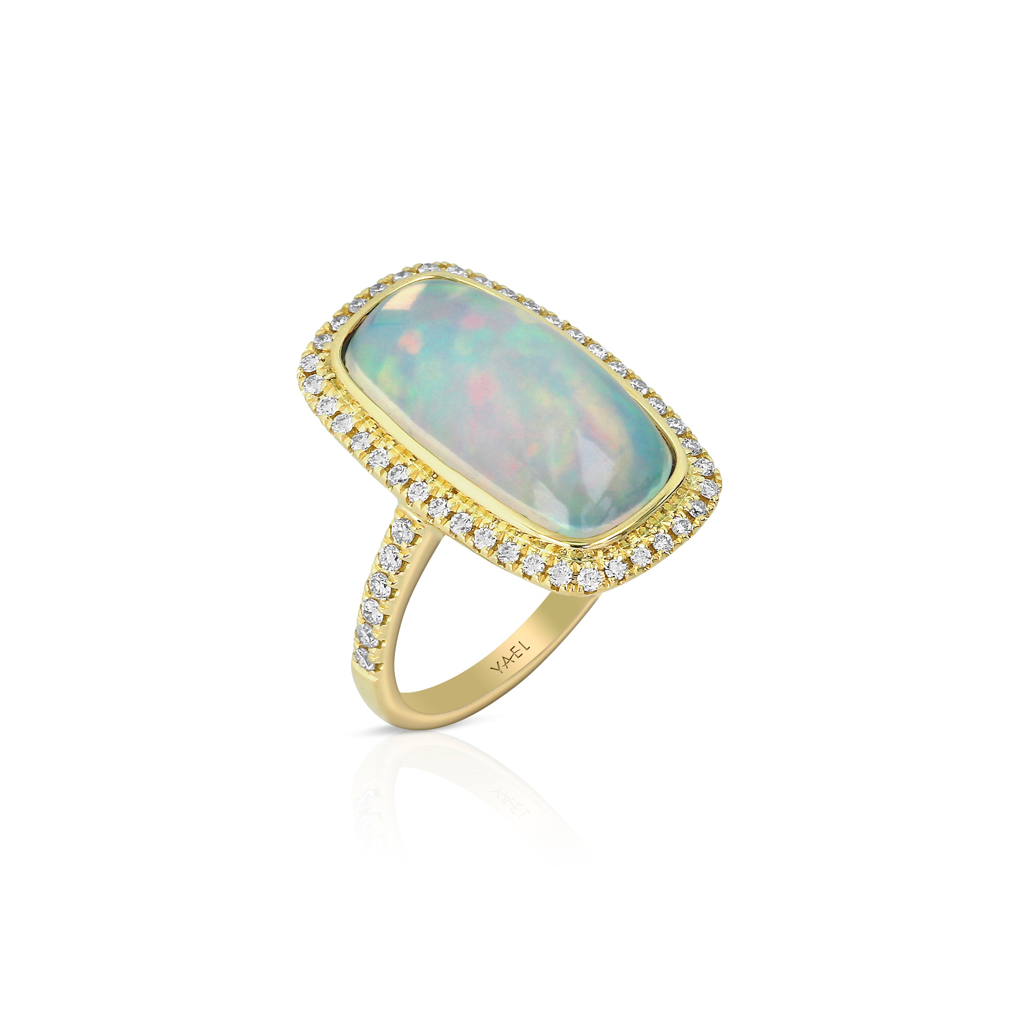 Rectangular Opal and Diamond Ring by Yael - Yellow Gold - Talisman Collection Fine Jewelers