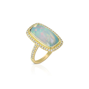 Rectangular Opal and Diamond Ring by Yael - Yellow Gold - Talisman Collection Fine Jewelers