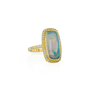 Rectangular Opal and Diamond Ring by Yael - Yellow Gold - Talisman Collection Fine Jewelers