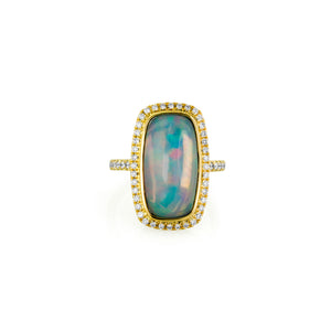 Rectangular Opal and Diamond Ring by Yael - Yellow Gold - Talisman Collection Fine Jewelers