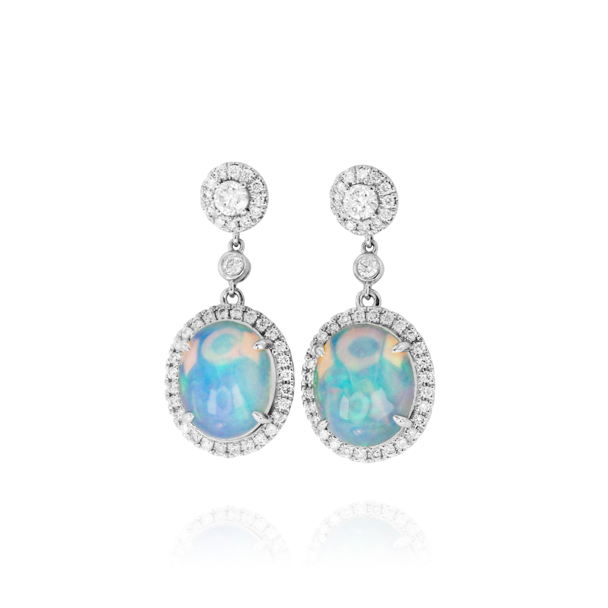 Opal and Diamond Drop Earrings by Yael - White Gold - Talisman Collection Fine Jewelers