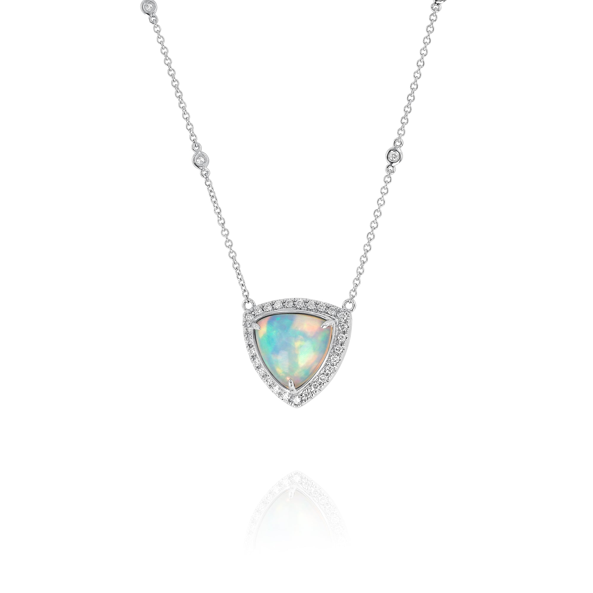 Opal Trillion and Diamond Necklace by Yael - White Gold - Talisman Collection Fine Jewelers