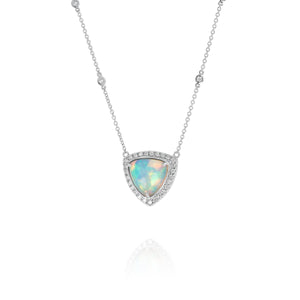 Opal Trillion and Diamond Necklace by Yael - White Gold - Talisman Collection Fine Jewelers