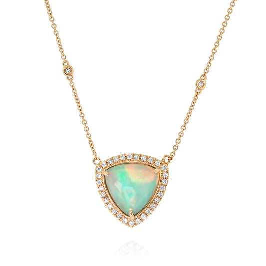 Trillion-Shaped Opal and Diamond Necklace by Yael - Yellow Gold - Talisman Collection Fine Jewelers