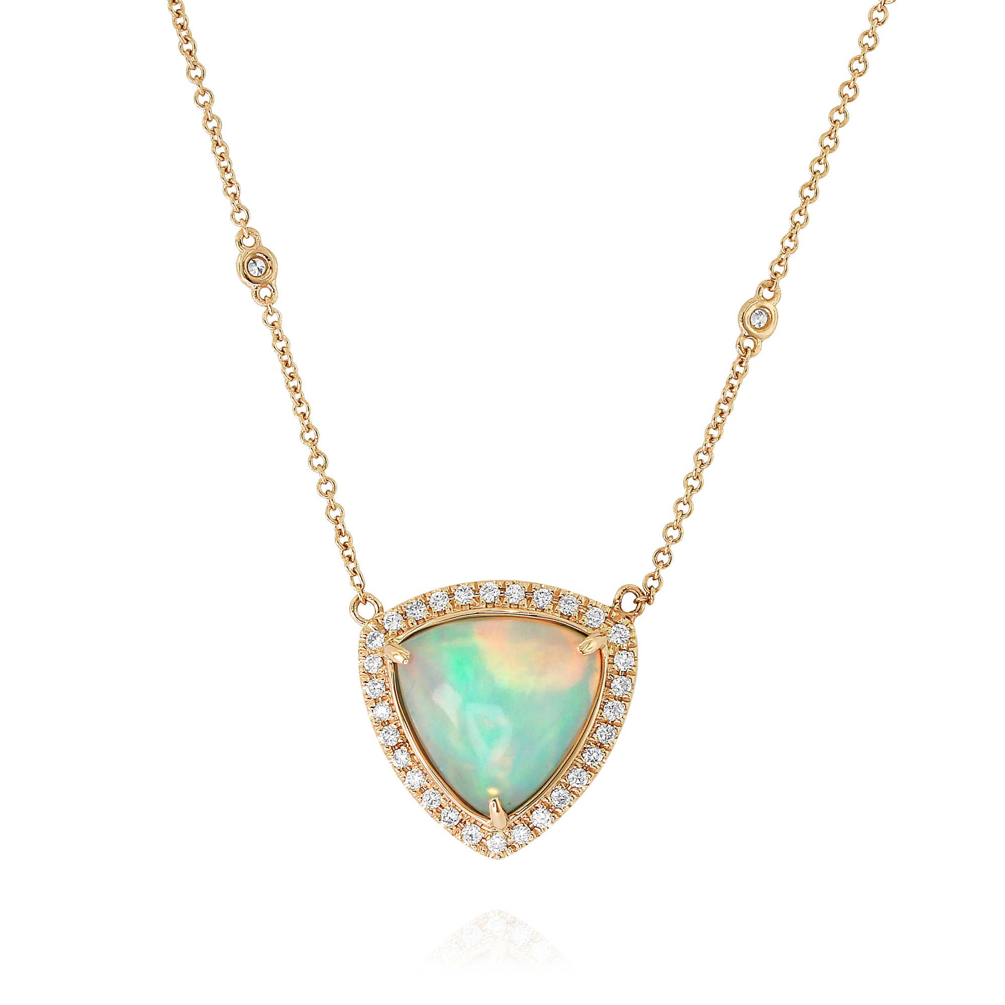 Trillion-Shaped Opal and Diamond Necklace by Yael - Yellow Gold - Talisman Collection Fine Jewelers