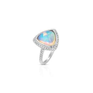 Trillion-Cut Opal and Diamond Ring by Yael - White Gold - Talisman Collection Fine Jewelers