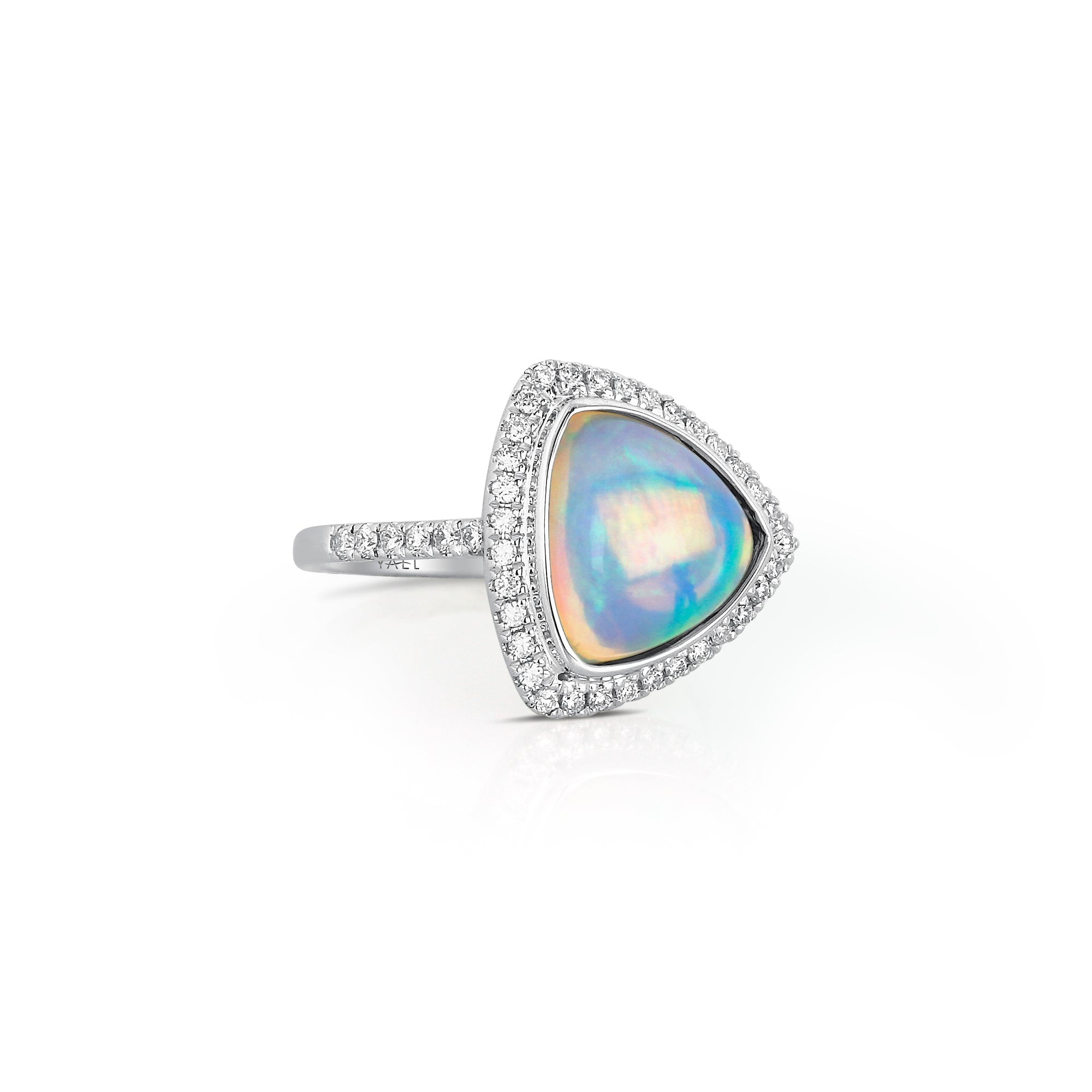 Trillion-Cut Opal and Diamond Ring by Yael - White Gold - Talisman Collection Fine Jewelers