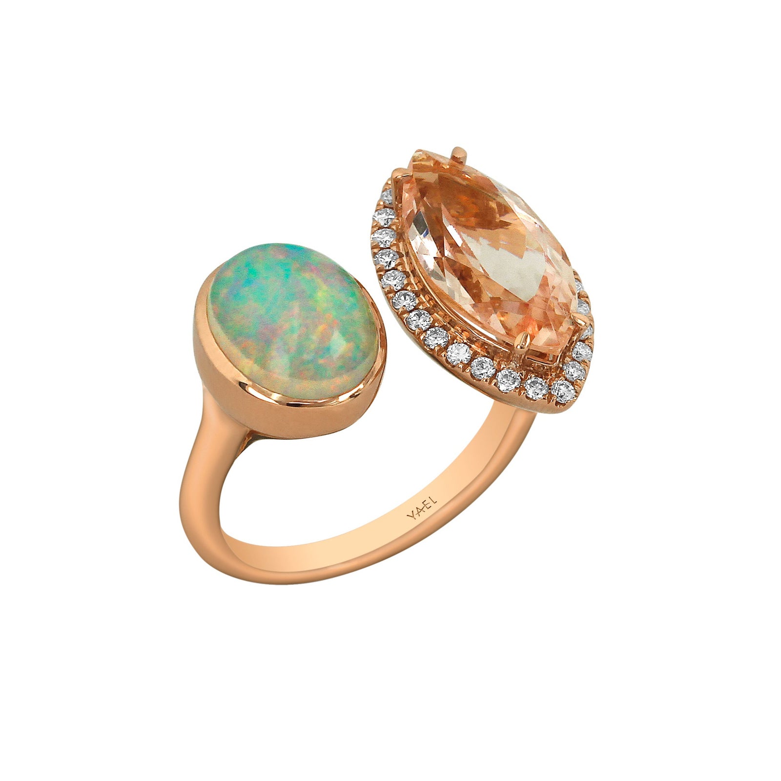 Opal, Morganite and Diamond Moi et Toi Ring by Yael - Talisman Collection Fine Jewelers