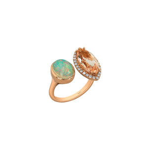 Opal, Morganite and Diamond Moi et Toi Ring by Yael - Talisman Collection Fine Jewelers