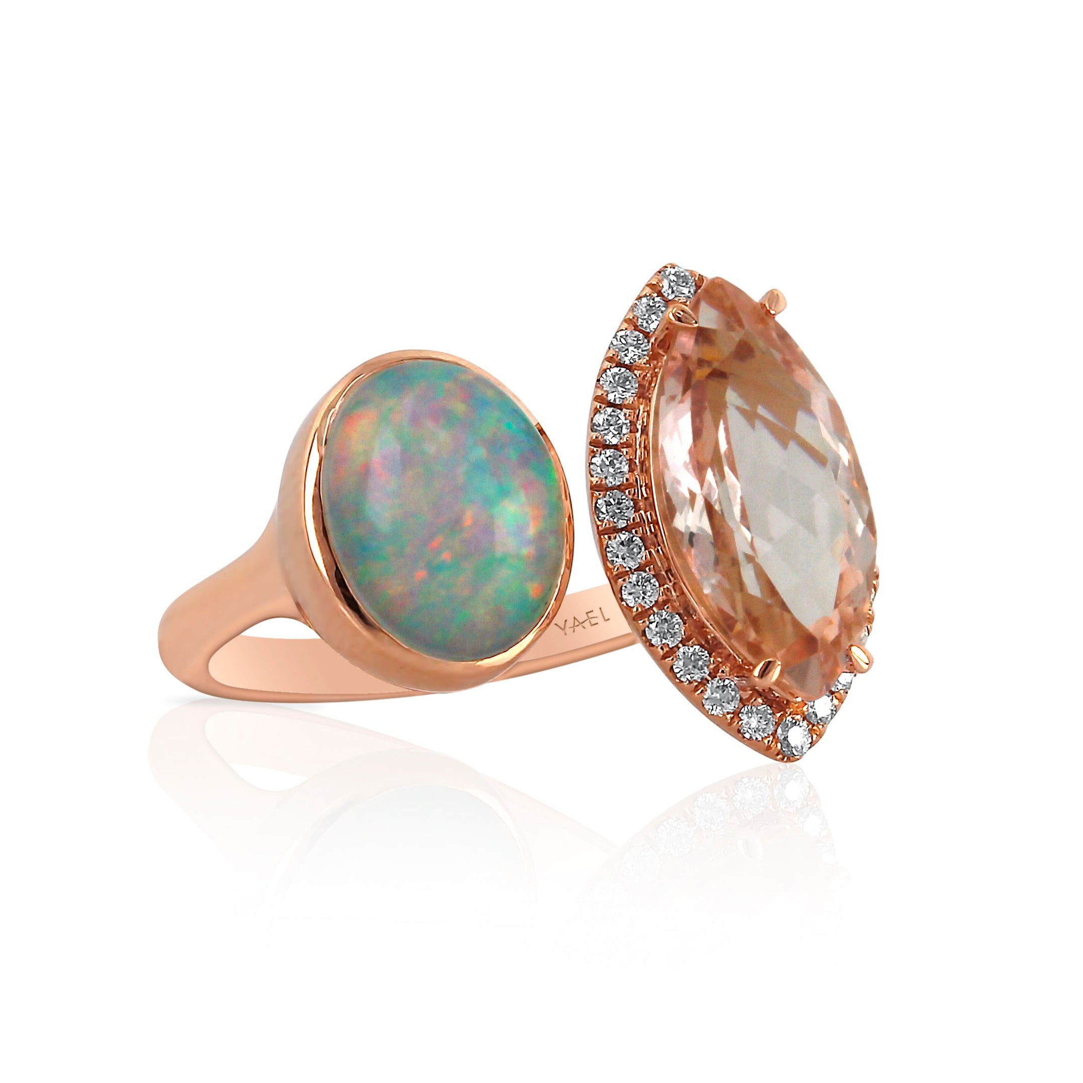 Opal, Morganite and Diamond Moi et Toi Ring by Yael - Talisman Collection Fine Jewelers