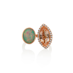 Opal, Morganite and Diamond Moi et Toi Ring by Yael - Talisman Collection Fine Jewelers