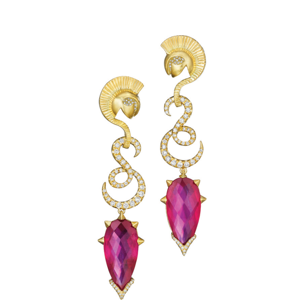 Rhodolite Garnet and Diamond Mythology Collection Ares Earrings by MadStone - Talisman Collection Fine Jewelers