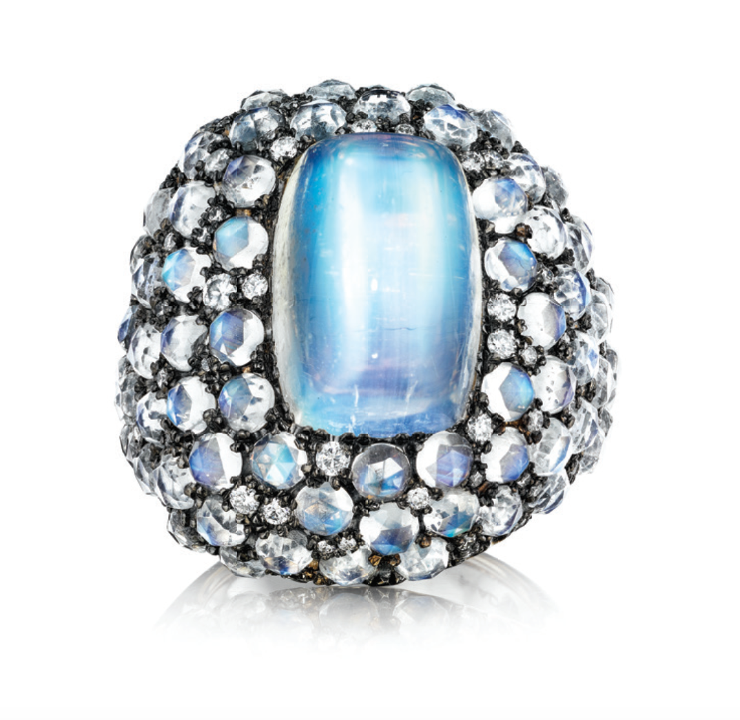 Blue Moonstone and Diamond Mythology Collection Selene Ring by MadStone - Talisman Collection Fine Jewelers