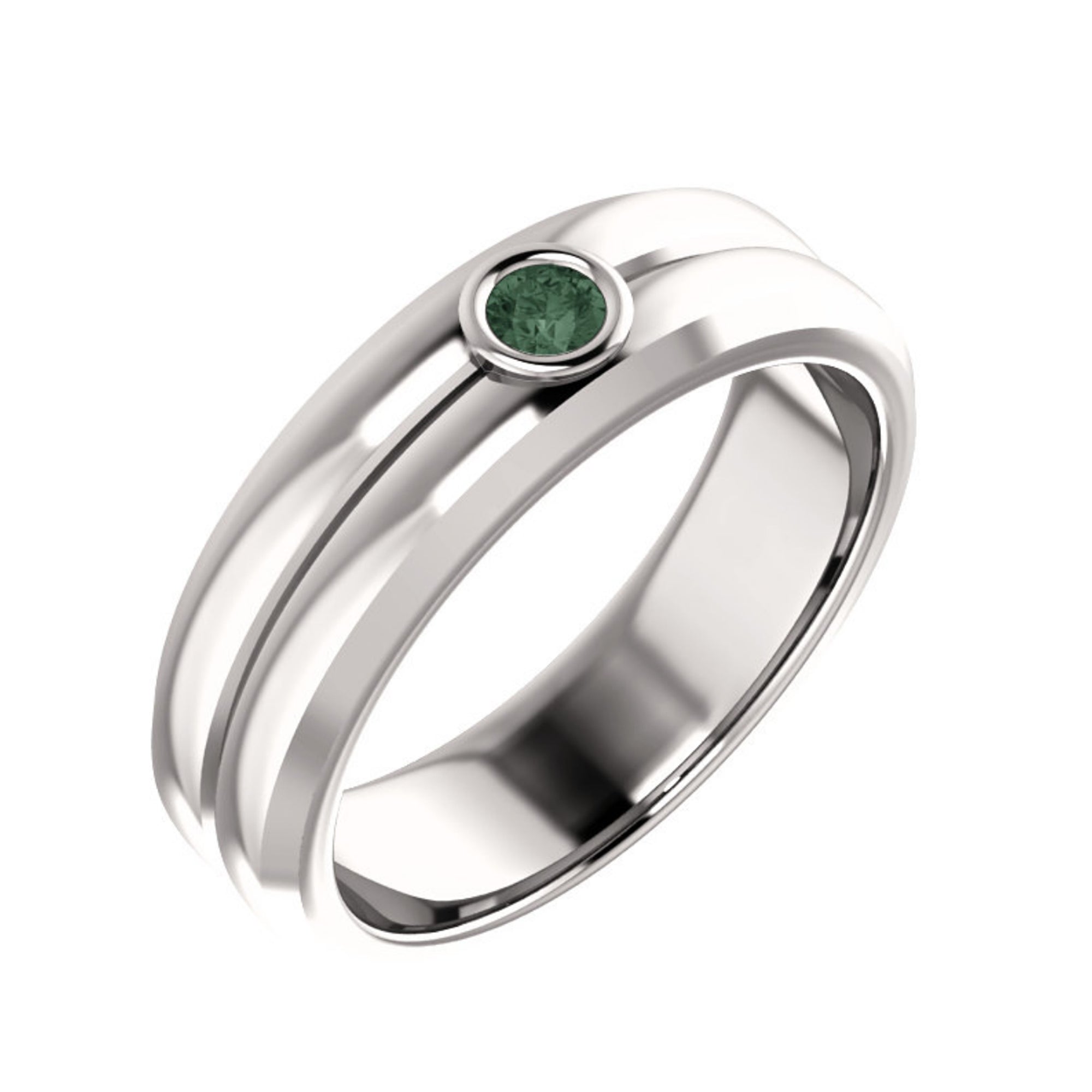 Men s 14k White Gold Alexandrite Bezel Set Ring