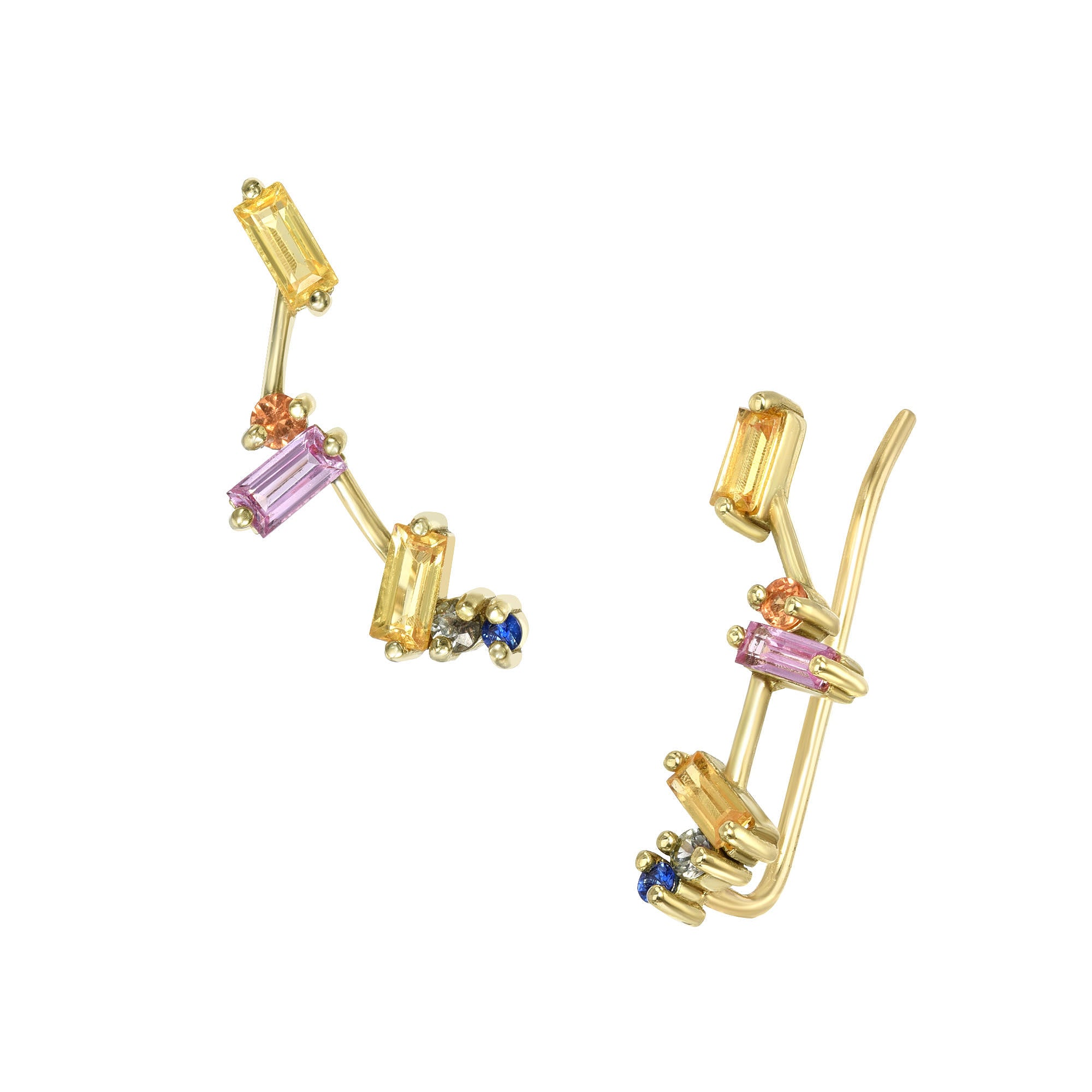 Fancy Colored Sapphire Climber Earrings by Meredith Young