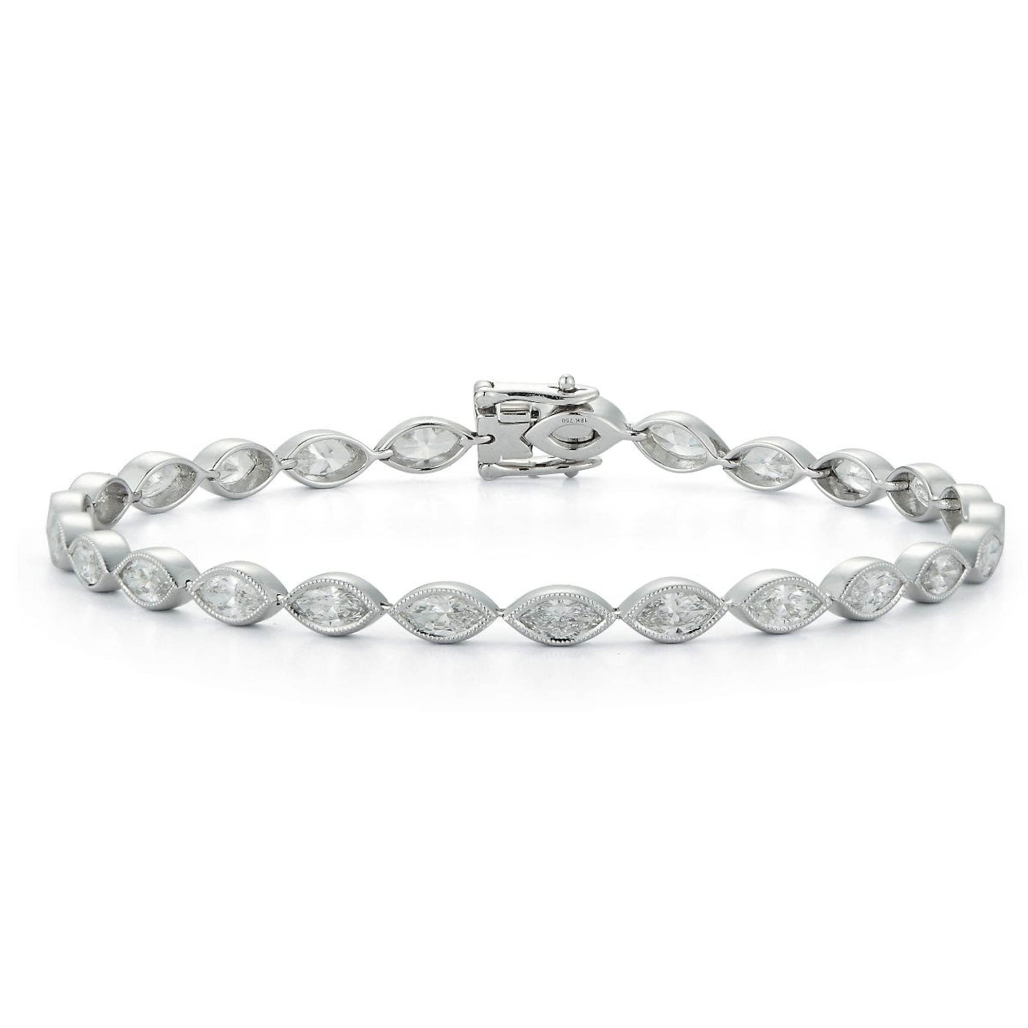 Milgrain Detail Bezel-Set Marquise Diamond Tennis Bracelet - Talisman Collection Fine Jewelers