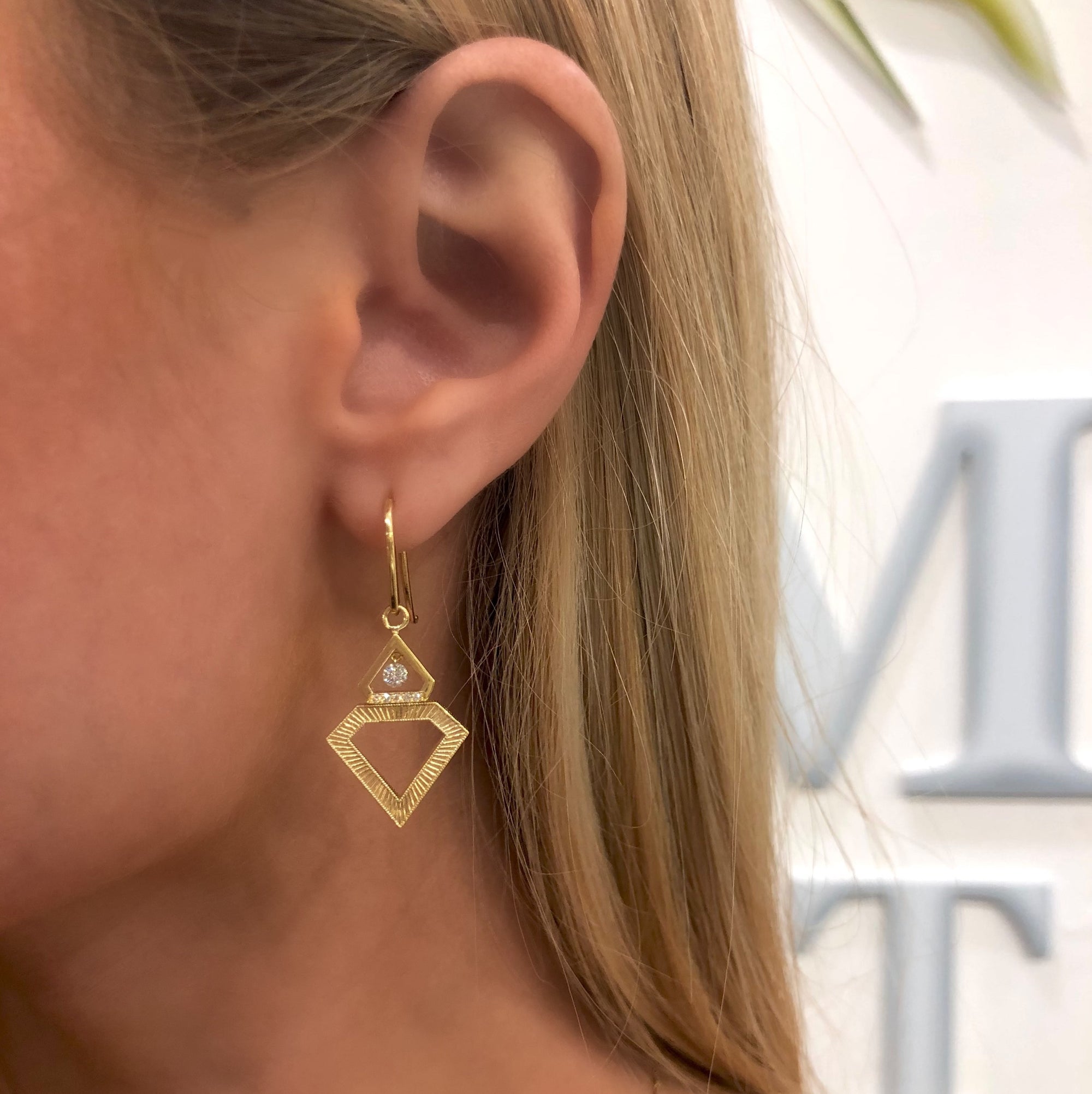 Floating Diamond Shield Earrings by Meredith Young - Talisman Collection Fine Jewelers