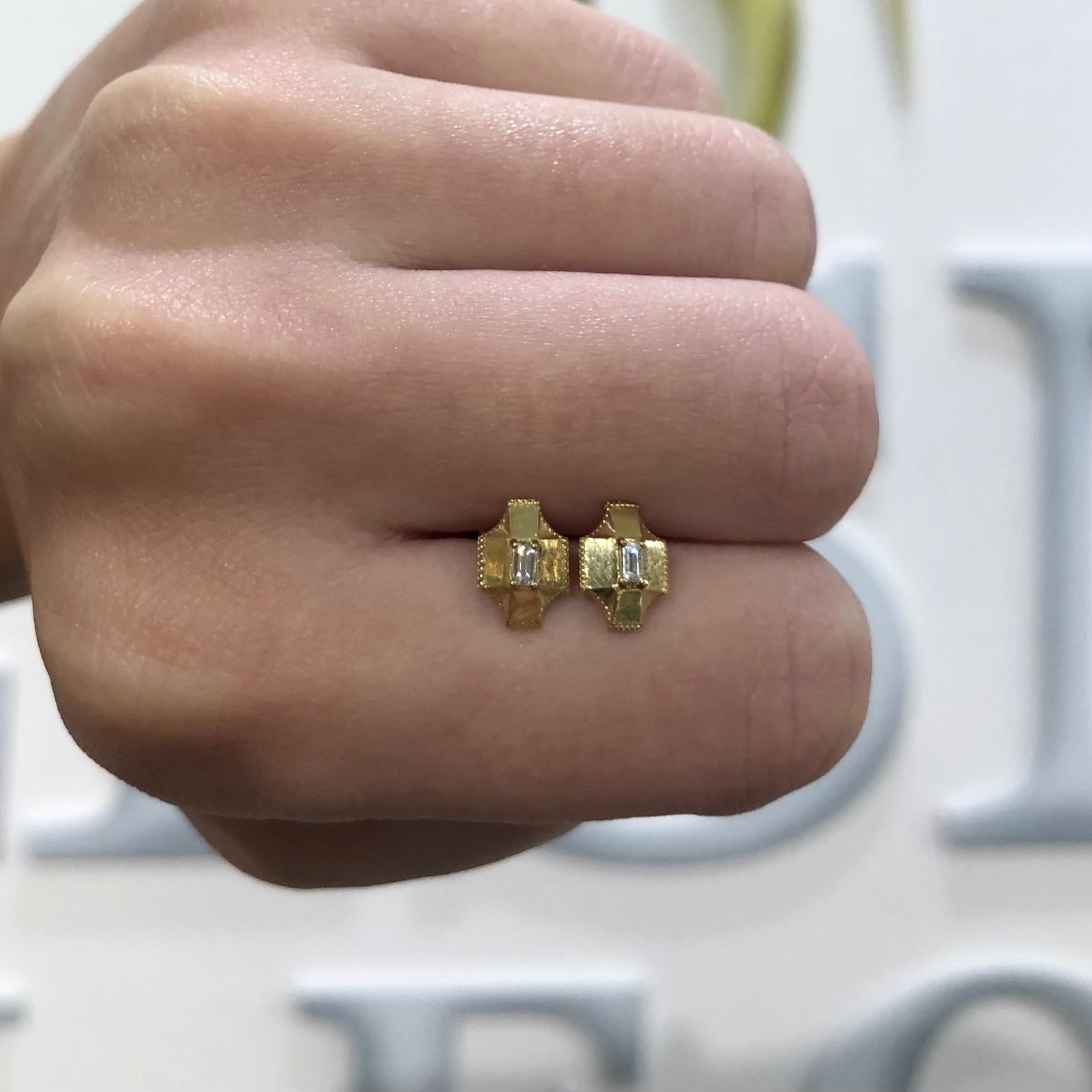 Diamond Shield Stud Earrings by Meredith Young - Talisman Collection Fine Jewelers