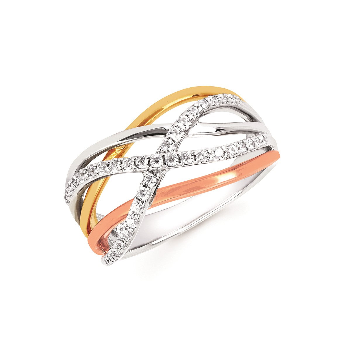 Diamond Tri-Color Gold Interlace Band