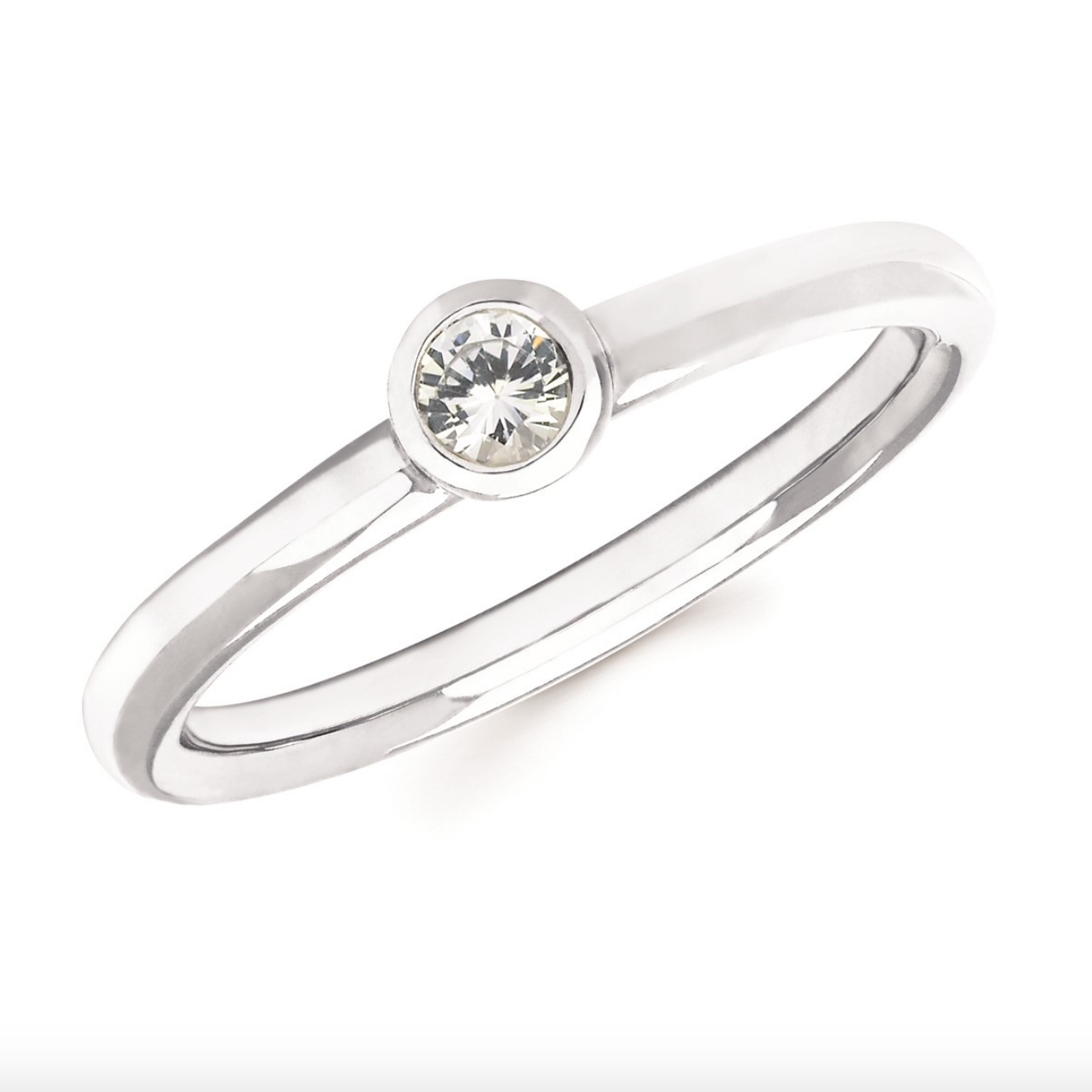 White Sapphire Bezel Set April Birthstone Ring - Talisman Collection Fine Jewelers