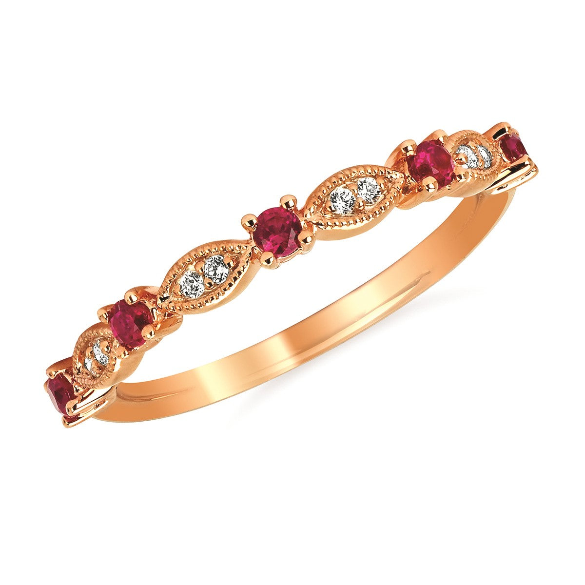Ruby and Diamond Stack Band in 14k Rose Gold