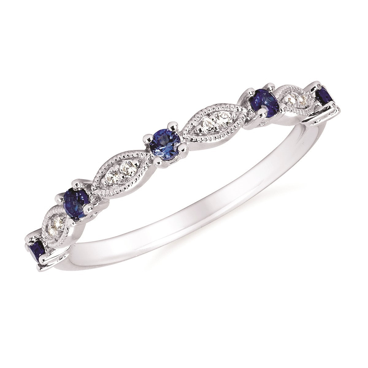 Sapphire and Diamond Stack Band in 14k White Gold