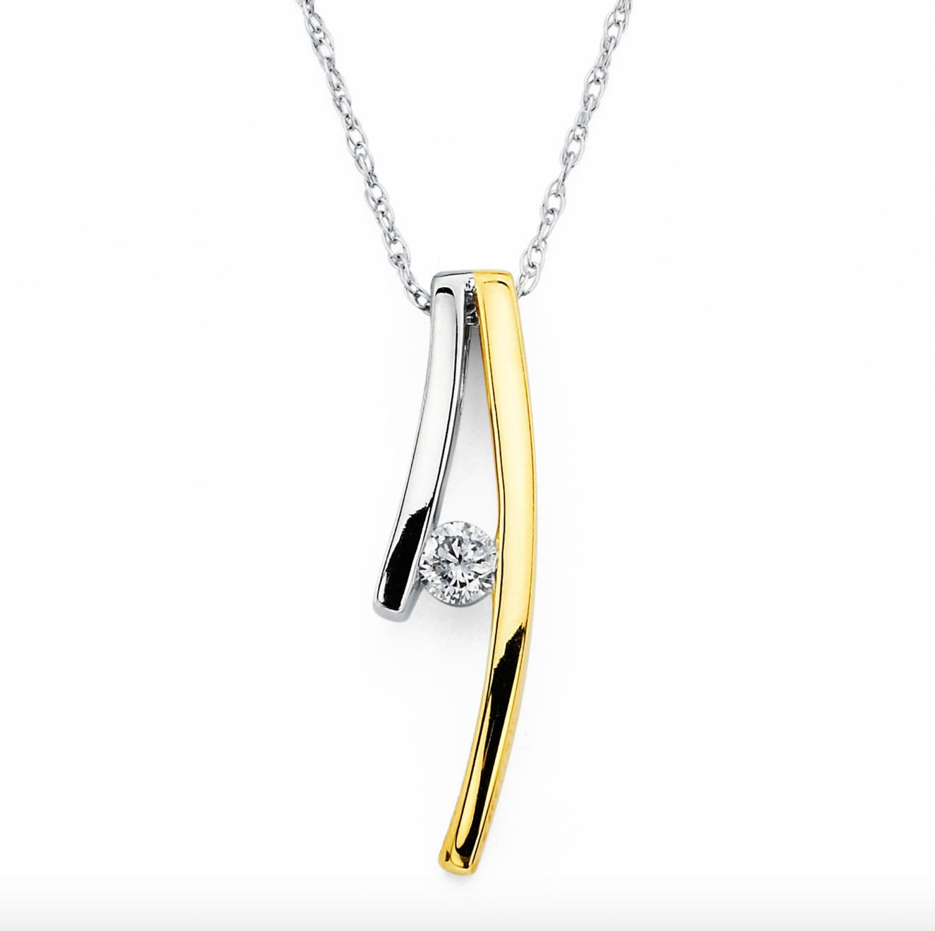 Diamond Ladder Necklace Two-Tone White and Yellow Gold - Talisman Collection Fine Jewelers