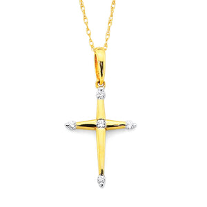 Diamond Cross Necklace in 14k Yellow Gold