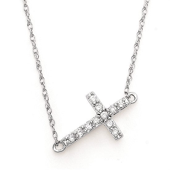 18kt. Rose Gold Cubic Zirconia Double Sided Sideways Cross Necklace - Tello  Jewellers